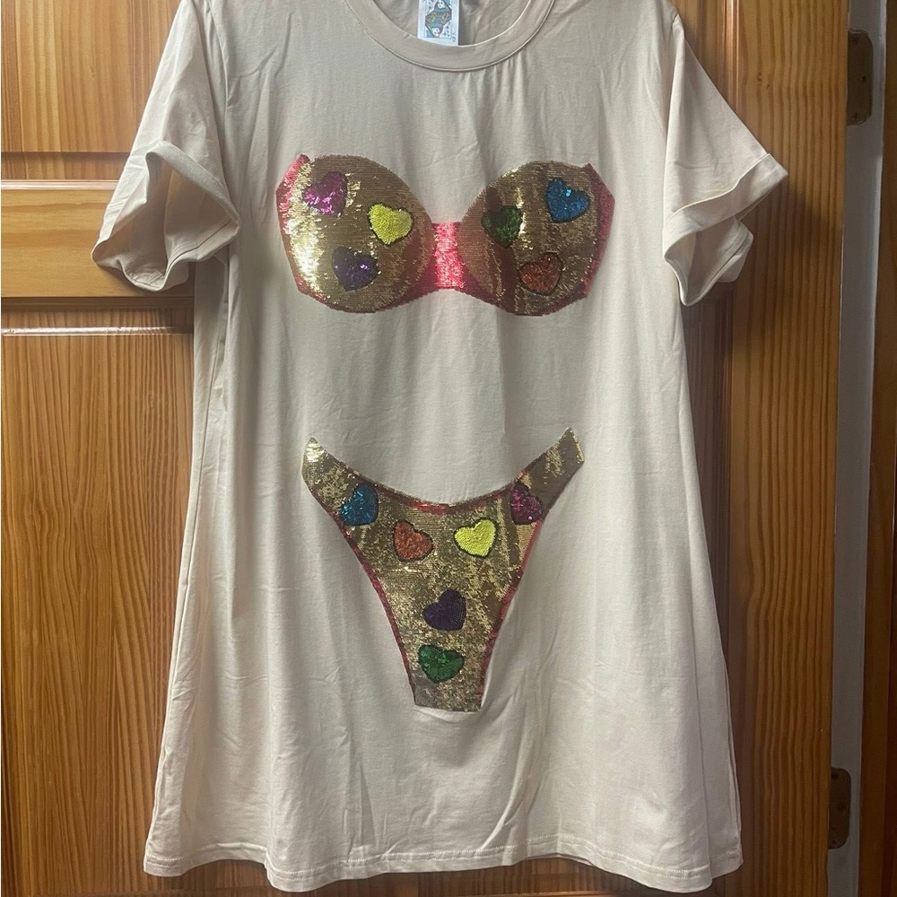 Sequin Heart Graphic T-Shirt Dress